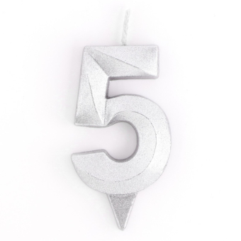 Свеча цифра 5 Грани, Серебро, 6,5 см
