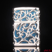 Зажигалка бензиновая Винтажный узор СЕРЕБРО (синий)