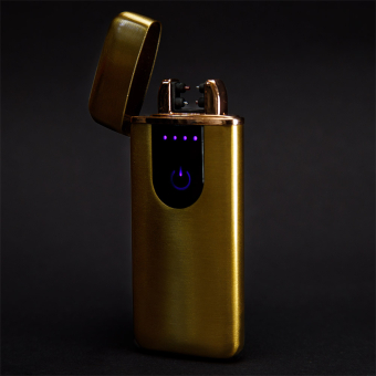 Импульсная зажигалка двойная сенсорная с золотой каймой Золотая матовая