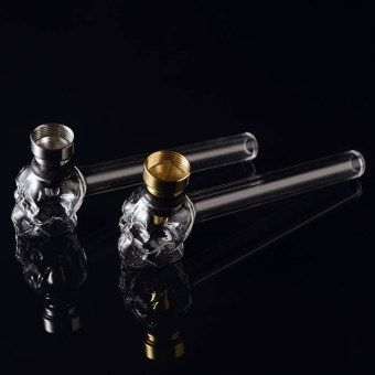 Курительный девайс стеклянный Череп с металлическим приемником