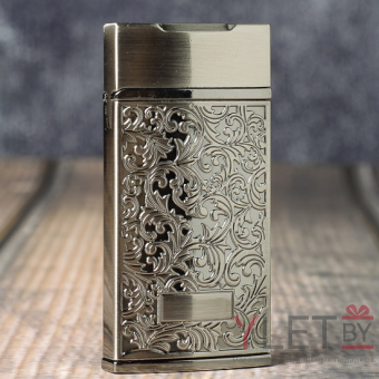 Зажигалка газовая турбо Broad Узоры Серебро