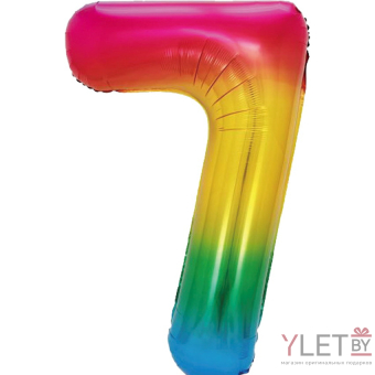 Шар (40''/102 см) Цифра, 7, Радужный, Градиент