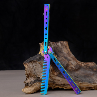 Нож бабочка тренировочный хамелеон с расческой Ромбы круги