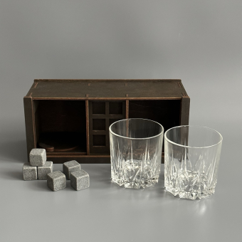 Набор для виски Premium “  keep calm drink whiskey ” (2 стакана + 6 камней + 2 подставки )