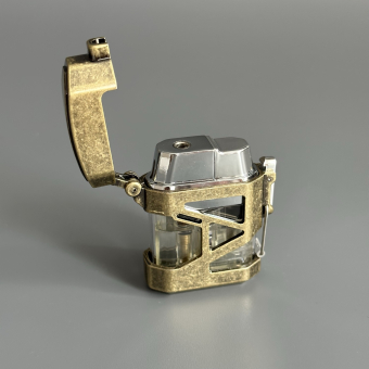 Зажигалка турбо газовая прозрачная в металлическом корпусе винтажное Золото