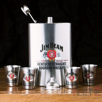 Набор  фляжка со стопками Jim Beam сталь