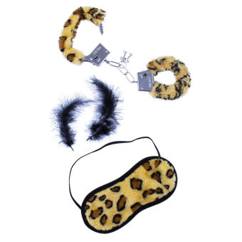Эротический набор Наручники, перышко, маска Леопард