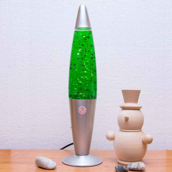 Лава лампа с блестками в сером корпусе 42 см Зеленая