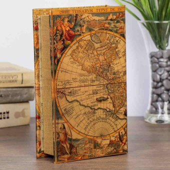 Сейф книга кожа Старинные карты мира 17х11х5 см