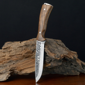 Нож фиксированный в чехле c деревянной ручкой Медведь