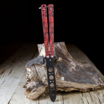 Нож бабочка тренировочный Красные черепа
