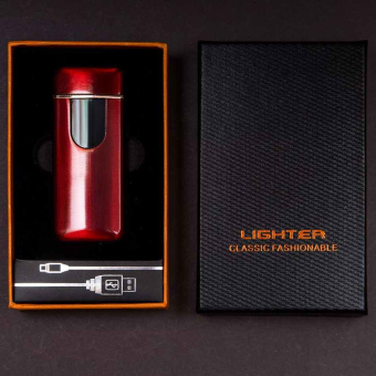 Импульсная зажигалка двойная сенсорная с золотой каймой Красная матовая