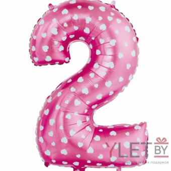 Шар (40″/102 см) Цифра, 2 Сердечки, розовый