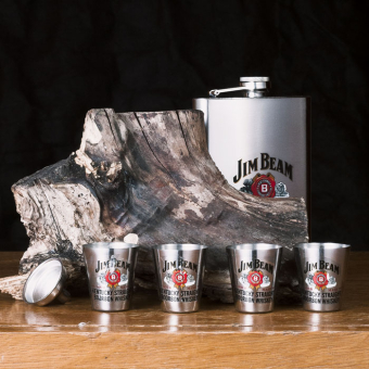 Набор  фляжка со стопками Jim Beam сталь