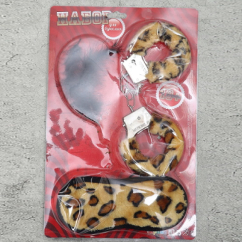 Эротический набор Наручники, перышко, маска Леопард