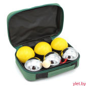 Боча Петанк 6 шаров в сумке (3 серебряных 3 желтых)