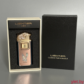 Зажигалка турбо газовая+обычное пламя Голова орла, бронза и синий, эмблема орла