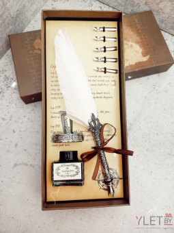 Письменный набор "Винтаж" (перья, чернила и подставка) (белый)