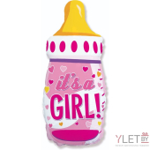 Шар (31''/79 см) Фигура, Бутылочка для девочки (сердечки), Розовый