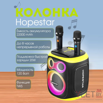 Портативная колонка Hopestar Party 130 120W с двумя микрофонами Черная