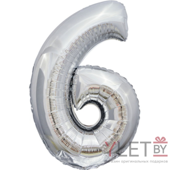 Шар (34''/86 см) Цифра, 6, Серебро
