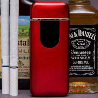 Импульсная зажигалка двойная сенсорная с золотой каймой Красная матовая