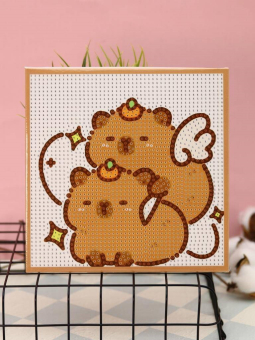 Алмазная мозаика на подрамнике "Две капибары", 20*20 см