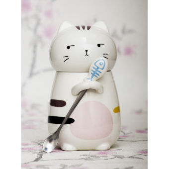 Кружка Кот с ложкой №1 розовый