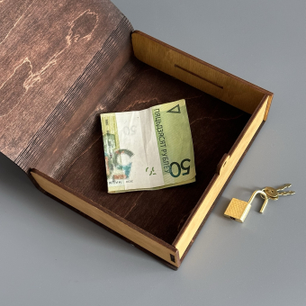 Копилка деревянная книга "Зубр" темная