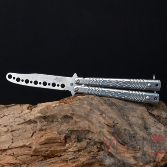 Нож бабочка тренировочный Узор ромбы Серый мини