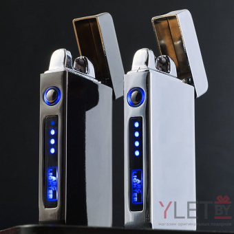 Импульсная зажигалка Lighter двойная индикатор сбоку Глянцевая