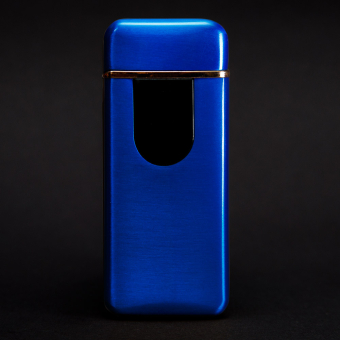 Импульсная зажигалка двойная сенсорная с золотой каймой Синяя матовая