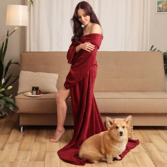 Плед с рукавами Этель 150*200 см, цв.бордовый, 100% п/э, корал-флис, 220 гр/м2