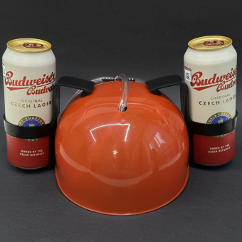 Каска под банки красная "Делу время, а пиво щас"