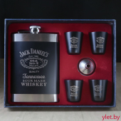 Набор с фляжкой и стопками Jack Daniels черный с металлической окантовкой Набор с фляжкой и стопками Jack Daniels черный с металлической окантовкой