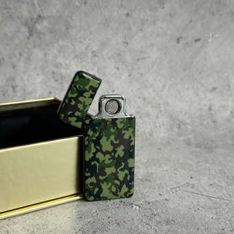 USB зажигалка камуфляж зеленая, спираль, ультратонкая