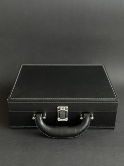 Подарочный набор в кожаном кейсе (8 предметов) PMH-2 (мультитул, фляжка 4oz, фляжка 8oz, карты, домино, 2 рюмки,лейка)