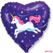 Шар (18''/46 см) Сердце, Единорог на синем