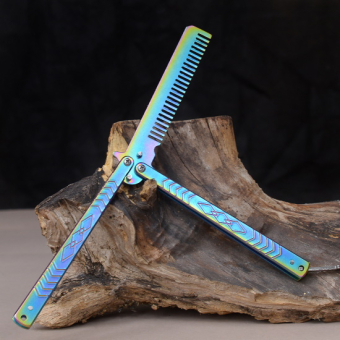 Нож бабочка тренировочный с расческой хамелеон Узор ромбы