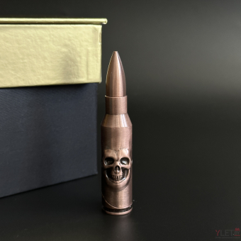 Зажигалка газовая патрон Череп, бронза