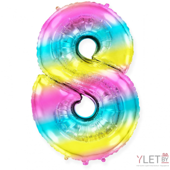 Шар (40''/102 см) Цифра, 8, Диагональная радуга, Градиент