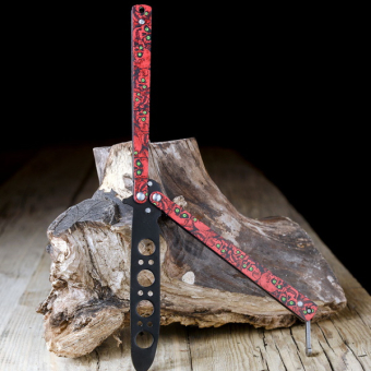 Нож бабочка тренировочный Красные черепа