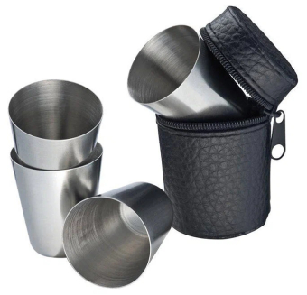 Набор стопок в черном футляре 4 шт, 150 мл, сталь