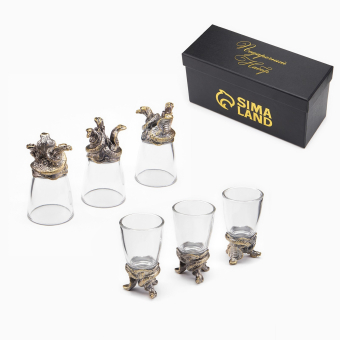 Стопки для водки символ года "Змеи", набор на 3 персоны, стопка 30 мл, новый год, бронза