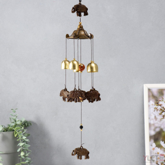 Китайские колокольчики Музыка ветра металл, пластик "Слон" 5 колокольчиков 42 см, музыкальная подвеска