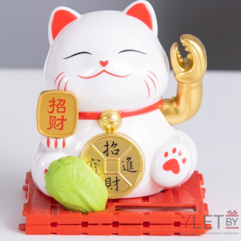 Маятник антистресс «Кот белый Манэки-нэко с клешней», пластик, 8×8×8.5 см.