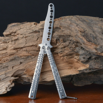 Нож бабочка тренировочный Узор ромбы Серый мини