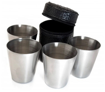 Набор стопок в черном футляре 4 шт, 150 мл, сталь