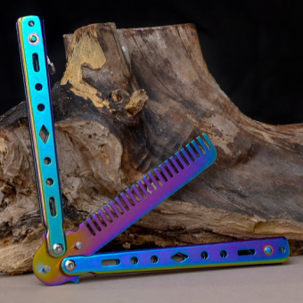 Нож бабочка тренировочный хамелеон с расческой Ромбы круги