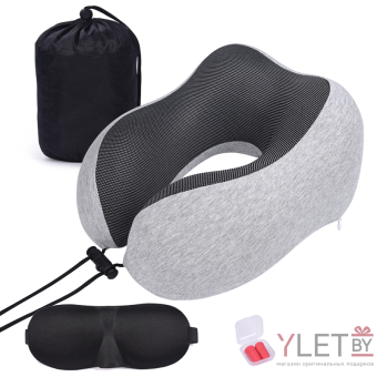 Подушка под голову с эффектом памяти, с чехлом, маской и берушами